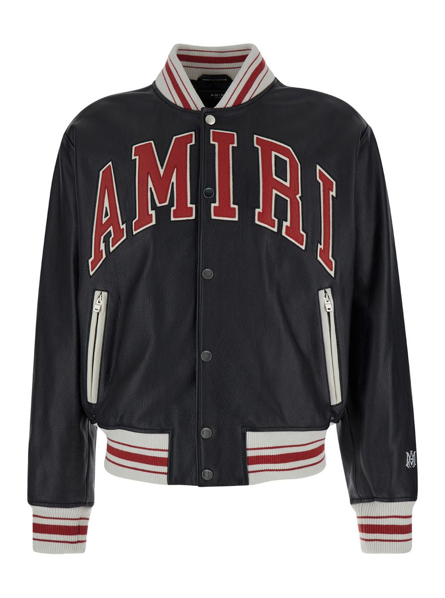 Black Bomber Jacket With Logo Patch In Leather Man