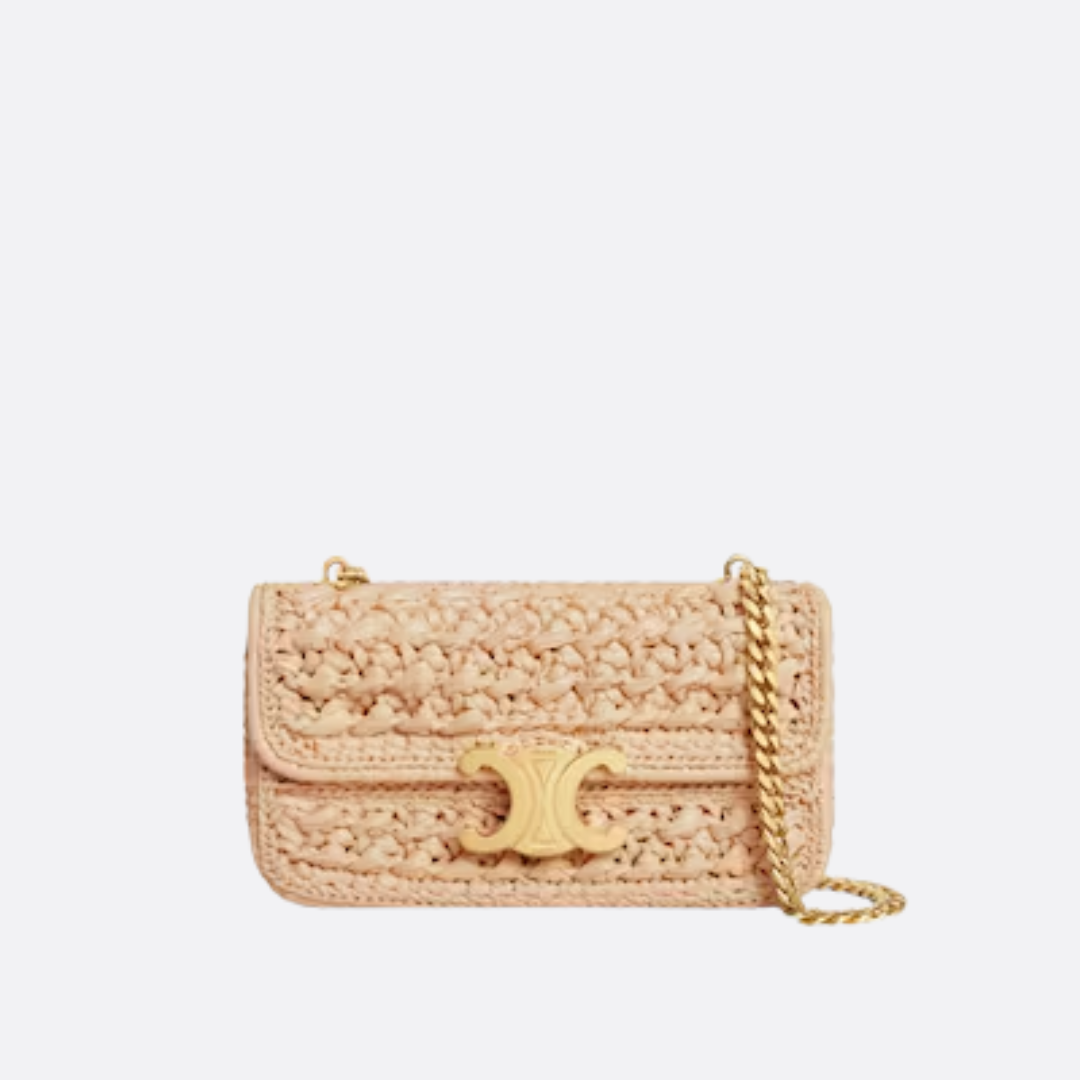 SCHULTERTASCHE MIT KETTE CLAUDE AUS RAFFIA MIT GEWEBEEFFEKT