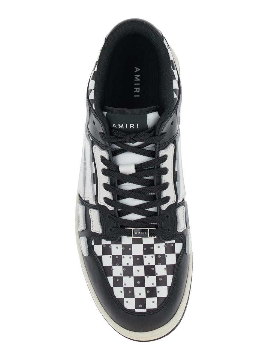 'Skel Top Low' Black And White Bi-Color Sneakers With Skeleton Patch With Check Motif In Leather Man
