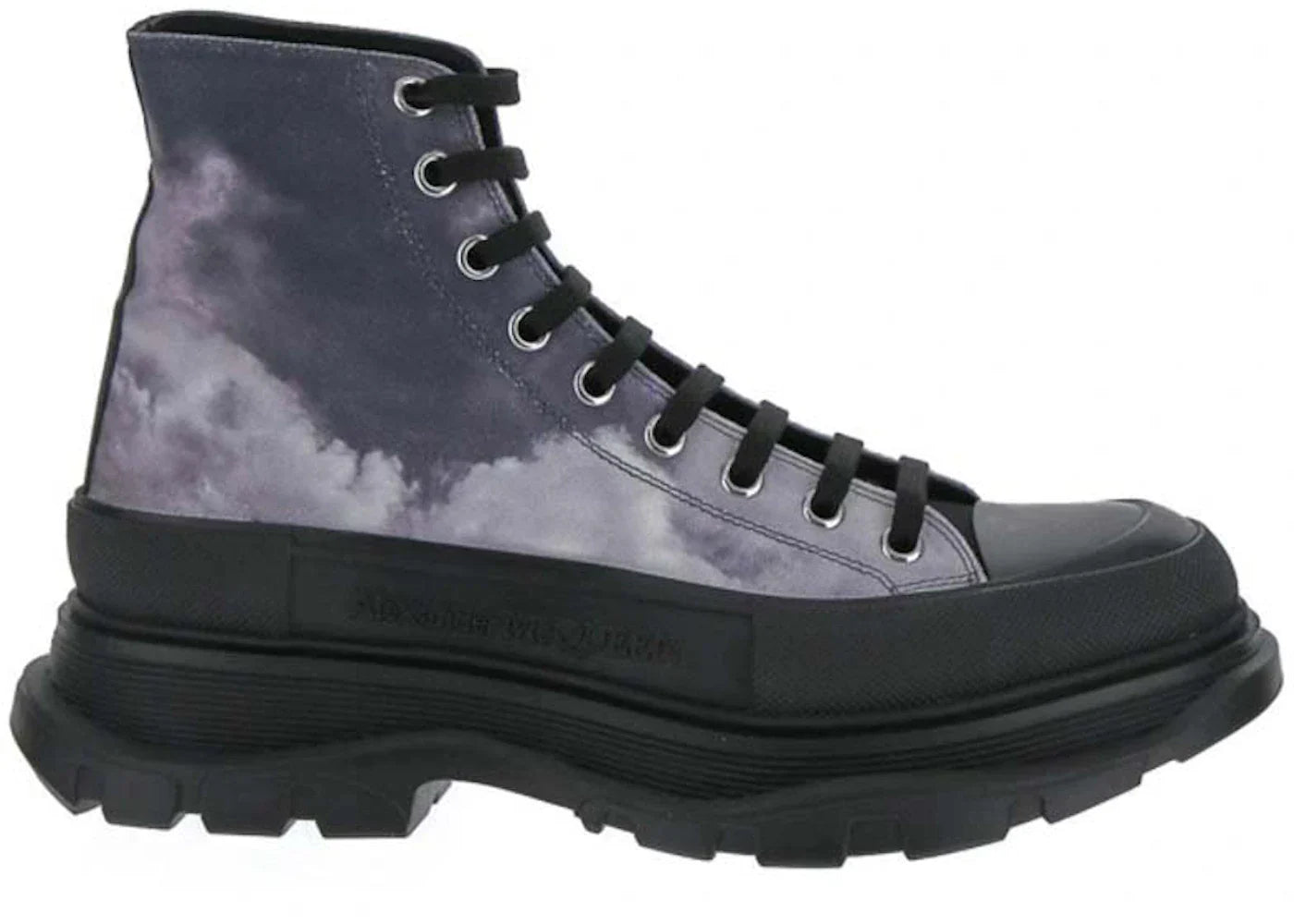 Alexander Mcqueen Blue Sky Print Tread Slick Boots Black Blue