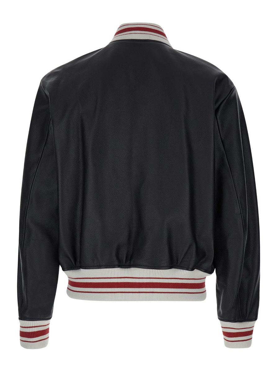 Black Bomber Jacket With Logo Patch In Leather Man